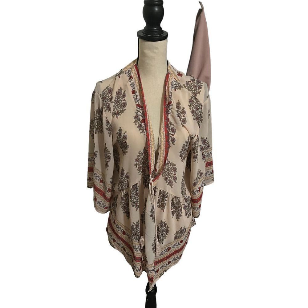 Long Sleeved Bohemian Cover Up with Tie Front by Xhiliration size Small